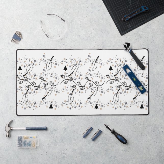 Desk Mat Black Leaves Floral (Workstation)