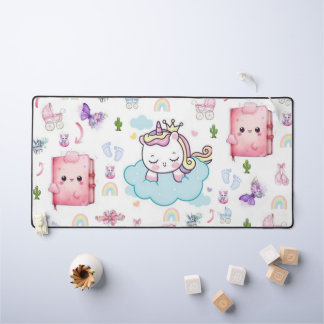 Desk Mat Blue, Pink Unicorn Rainbow Cat