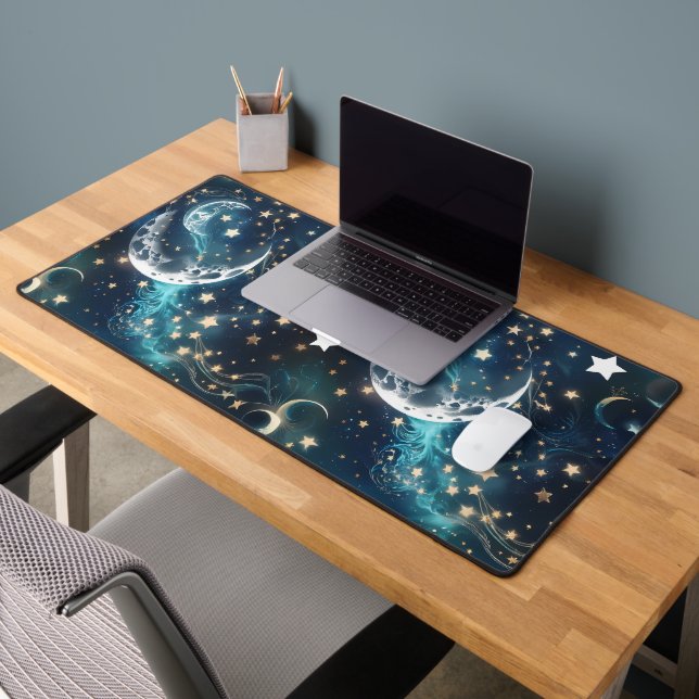 Desk Mat – Luxury Icy Blue Celestial Moon Phases (Office 2)