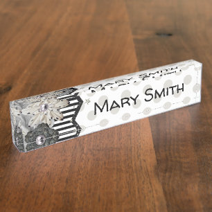 Desk Name Plate, Black Stripey Nameplate