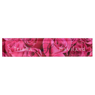 Desk Name Plate  HAMbyWG - Pink Roses