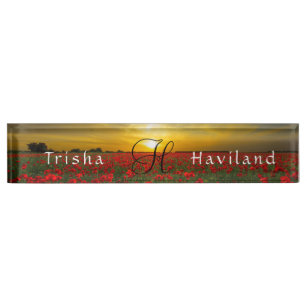 Desk Name Plate  HAMbyWG - Sunset over Field