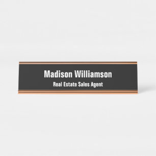 Desk Name Plate in Modern, Classy Black and Gold 