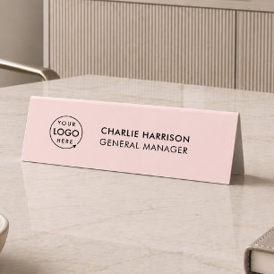 Desk Name Plate Pink Custom Logo Table Tent Sign