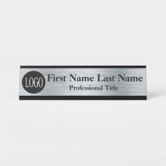 Desk Name Plate Silver Colour Logo Sign