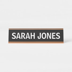 DESK NAME PLATE SIMPLE BASIC CUSTOM GOLD TRIM