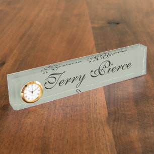 Desk Name Plate w/ Clock