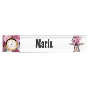 Desk Name Plate w/ Clock Option Lilly the Goat