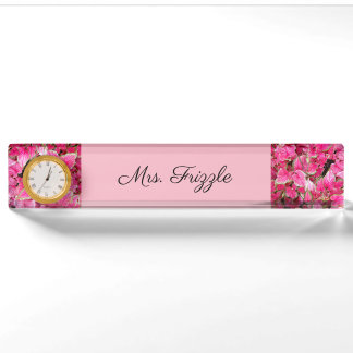 Desk Name Plate w/ Clock Option - Personalise Pink