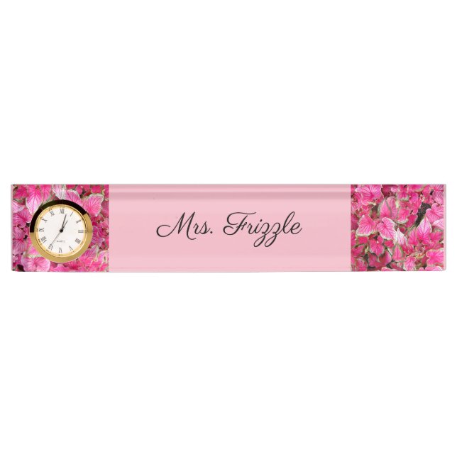 Desk Name Plate w/ Clock Option - Personalise Pink (Front)