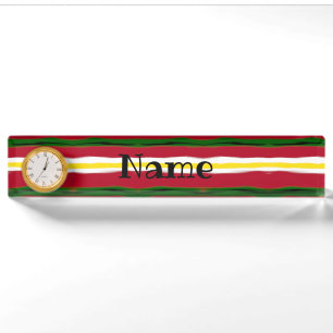Desk Name Plate w/ Clock Option -Red/Green/Black