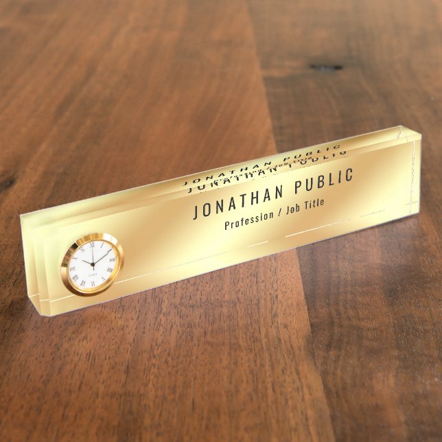 Desk Name Plate With Clock Faux Gold Desk Sign (Side)