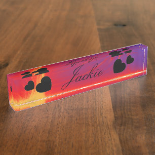 Desk Nameplate - HAMbyWhiteGlove - Firey Hearts