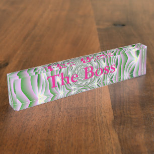 Desk Nameplate Pink and Green Vortex