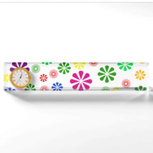 Desk Nameplate with Clock/Floral Daisies