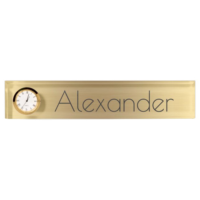 Desk Nameplate with Clock/Gold (Front)