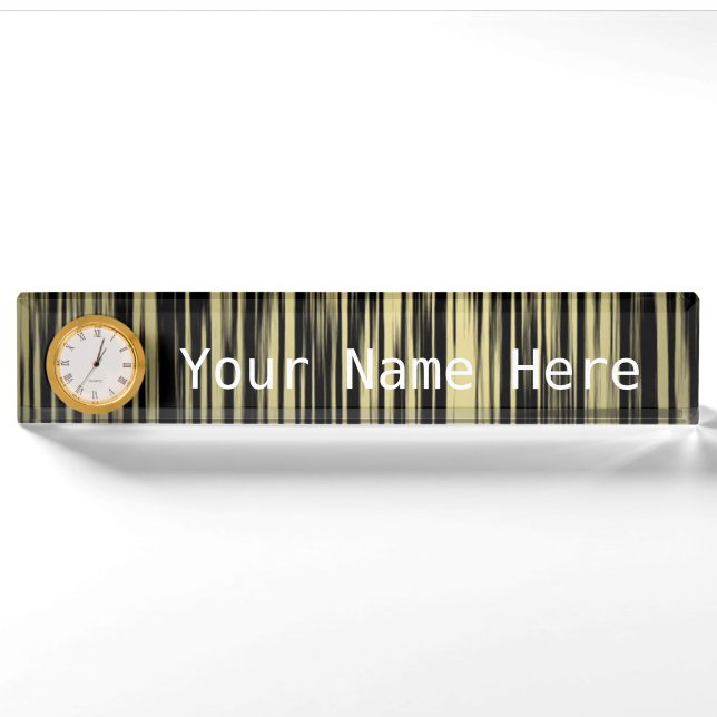 Desk Nameplate with Clock/Gold and Black Stripes (Front)