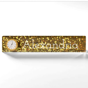 Desk Nameplate with Clock/Gold Glitter