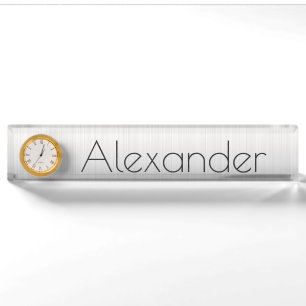 Desk Nameplate with Clock/Silver