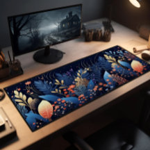 Desk Pad, Wildflowers And Sprigs In Blue,