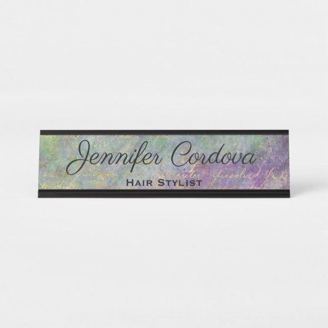 Desk Sign Peacock Teal Abstract Name Plate (Front)