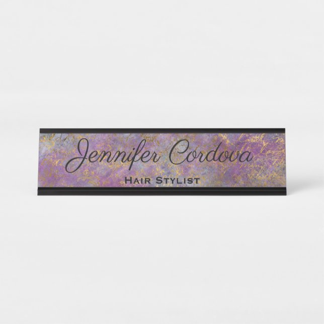 Desk Sign Purple Abstract Name Plate (Front)
