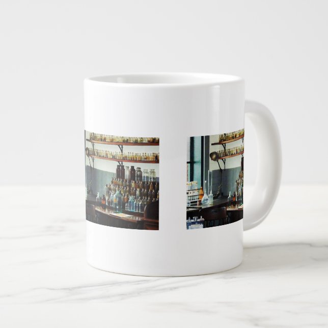 Desk With Bottles of Chemicals Large Coffee Mug (Front Right)