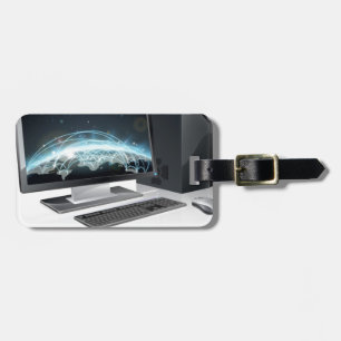 Desktop computer world globe luggage tag