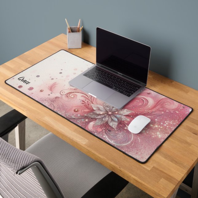Desktop Pink Sparkle Glitter  Desk Mat (Office 2)