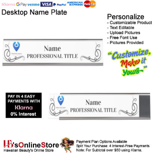 Desktop Silver Name Plate with Logo & Slogan 2