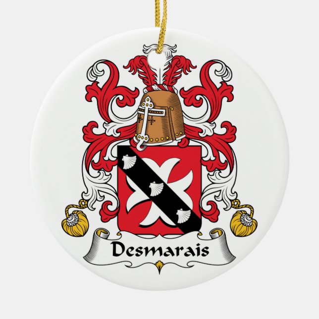 Desmarais Family Crest Ceramic Tree Decoration (Front)