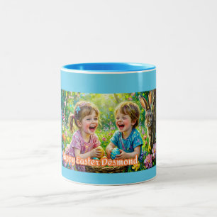 ~ DESMOND ~ HAPPY EASTER ~ children eggs bunny ~ Two-Tone Coffee Mug
