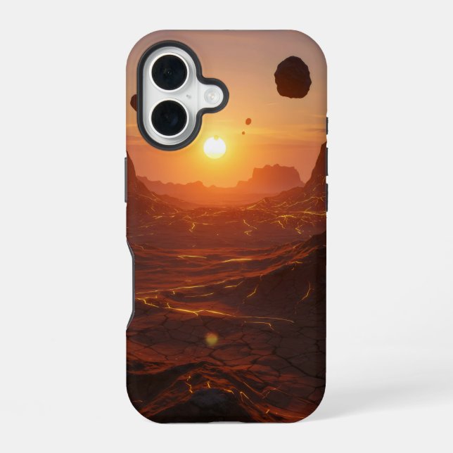 Desolate alien desert landscape iPhone 16 case (Back)