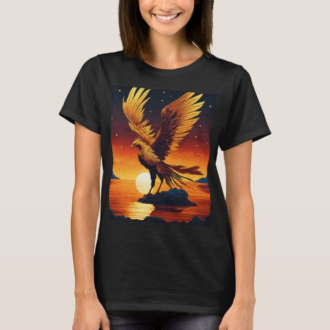 "Desolate Magical Black & Golden Phoenix Tee" T-Shirt (Front)
