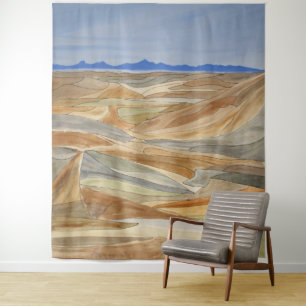 Desolate Regions Watercolor Line Art Print Tapestry