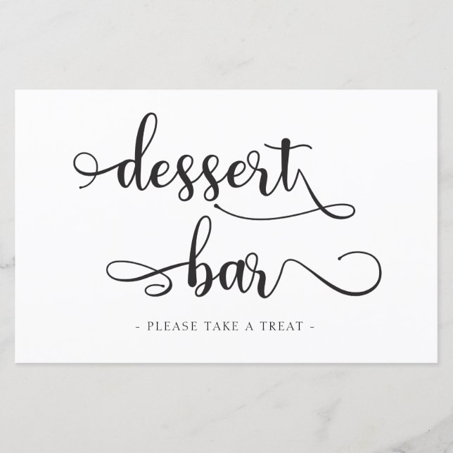 "Dessert Bar" Black White Calligraphy Wedding Sign (Front)