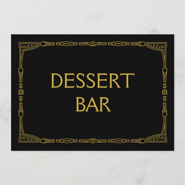 "Dessert Bar" Gold  Art Deco Style Wedding Sign Menu (Front)