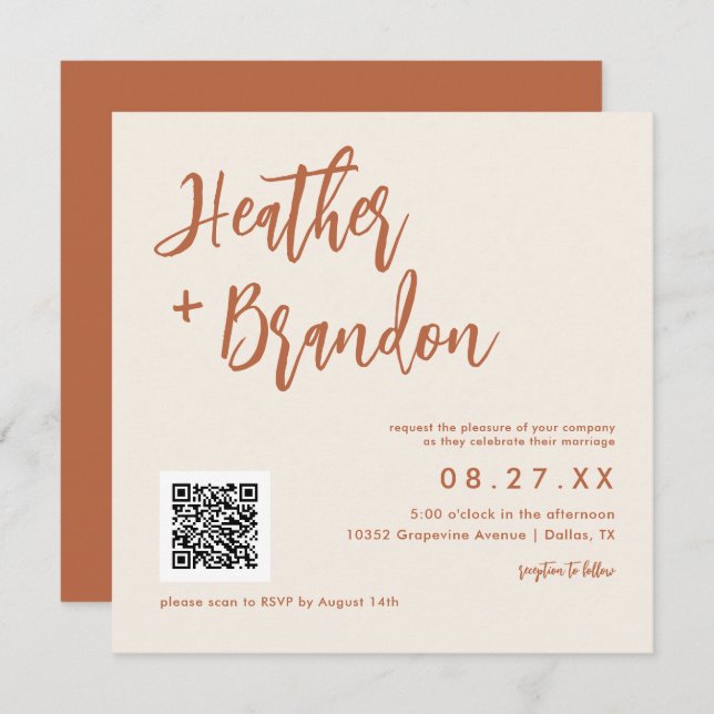 Dessert Boho QR Code Wedding Square Invitation (Front/Back)