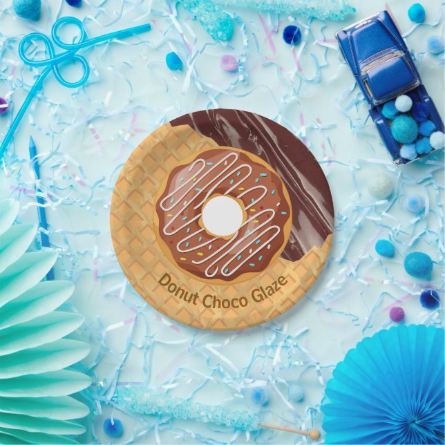 Dessert,Doughnut Choco Glaze, Chocolate Melted  Paper Plate (Party)