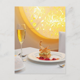 Dessert in restaurant postcard