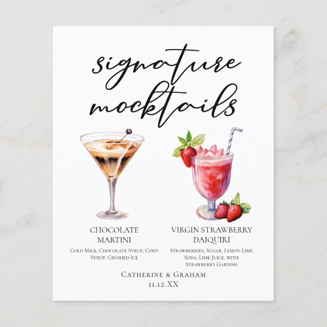 Dessert Mocktails Chocolate Strawberry Drinks Menu (Front)