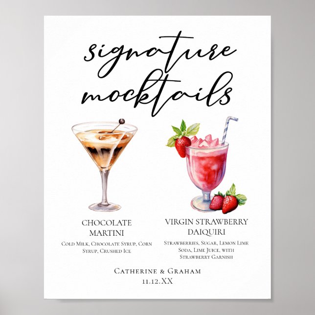 Dessert Mocktails Chocolate Strawberry Drinks Menu Poster (Front)