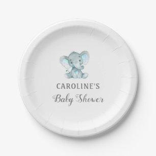 Dessert Plate, Blue Elephant Baby Shower Plate
