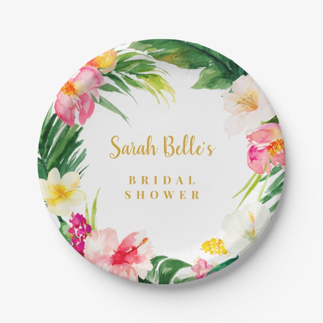 Dessert Plate, Tropical Bridal Shower Paper Plate (Front)