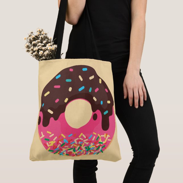 Dessert, Rainbow Sprinkle Doughnut, Doughnut Tote Bag (Close Up)