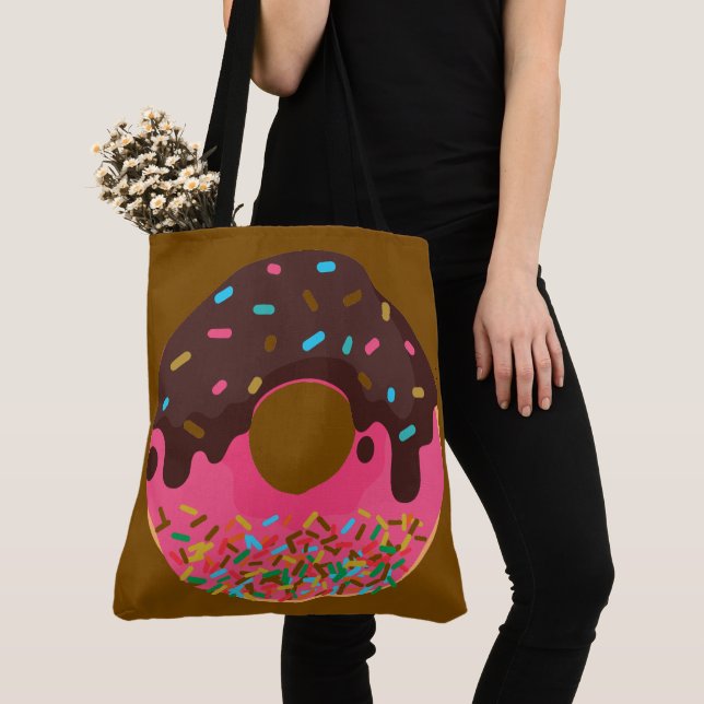 Dessert, Rainbow Sprinkle Doughnut, Doughnut Tote Bag (Close Up)