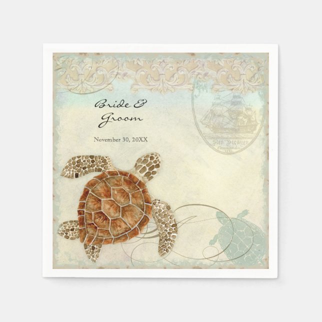 Dessert Reception Napkins Sea Turtle Ocean Beach (Front)