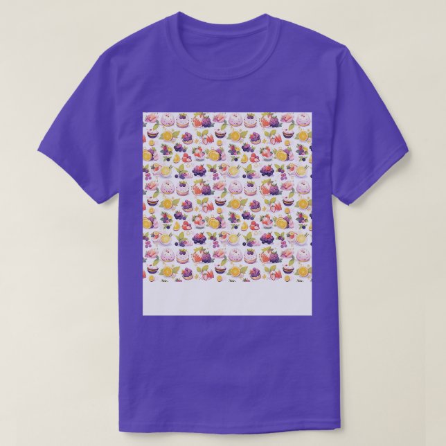 Dessert Seamless Pattern Patisserie Kawaii Cute Fr T-Shirt (Design Front)