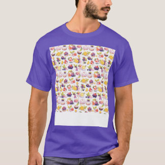 Dessert Seamless Pattern Patisserie Kawaii Cute Fr T-Shirt