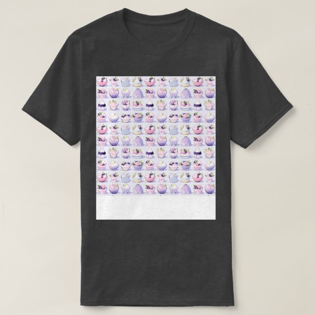 Dessert Seamless Pattern Patisserie Kawaii Cute Fr T-Shirt (Design Front)